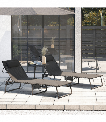 Outsunny 2 Pieces Foldable Sun Lounger Set with Padded Seat, Black