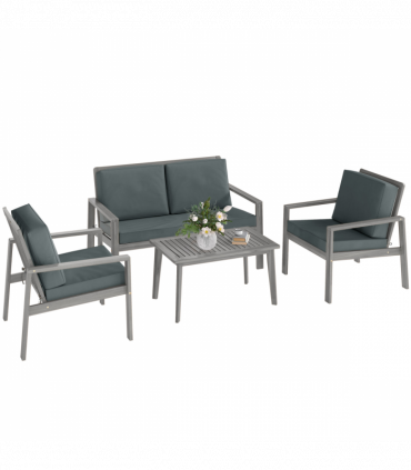 Outsunny 4 Pieces Wooden Garden Furniture Set with Cushions, Light Grey