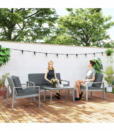 Outsunny 4 Pieces Wooden Garden Furniture Set with Cushions, Light Grey