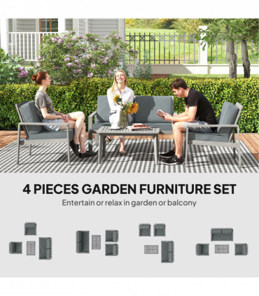 Outsunny 4 Pieces Wooden Garden Furniture Set with Cushions, Light Grey