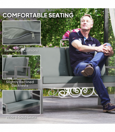 Outsunny 4 Pieces Wooden Garden Furniture Set with Cushions, Light Grey