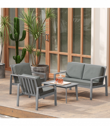 Outsunny 4 Pieces Wooden Garden Furniture Set with Cushions, Light Grey