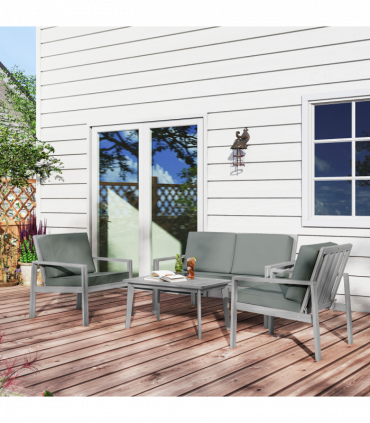 Outsunny 4 Pieces Wooden Garden Furniture Set with Cushions, Light Grey