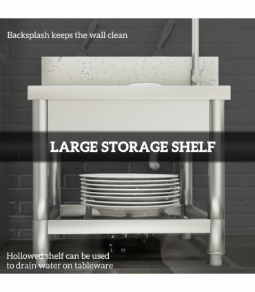 HOMCOM Stainless Steel Utility Sink with Cold and Hot Water Pipe Silver Tone