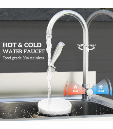 HOMCOM Stainless Steel Utility Sink with Cold and Hot Water Pipe Silver Tone