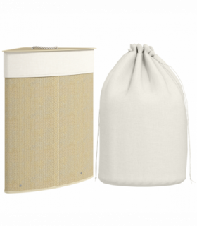 HOMCOM 55L Laundry Hamper with Removable Washable Liner Bag, Nature Wood Finish