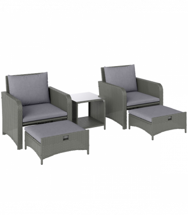 Outsunny Wicker Patio Conversation Set with 2 Armchairs and 6 Cushions Grey