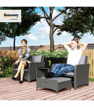 Outsunny Wicker Patio Conversation Set with 2 Armchairs and 6 Cushions Grey