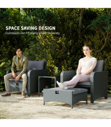 Outsunny Wicker Patio Conversation Set with 2 Armchairs and 6 Cushions Grey