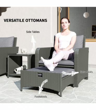 Outsunny Wicker Patio Conversation Set with 2 Armchairs and 6 Cushions Grey