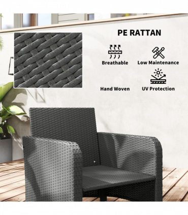 Outsunny Wicker Patio Conversation Set with 2 Armchairs and 6 Cushions Grey