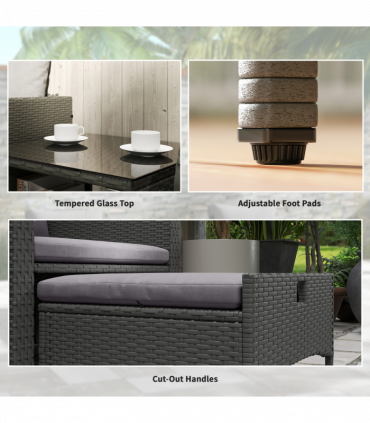 Outsunny Wicker Patio Conversation Set with 2 Armchairs and 6 Cushions Grey