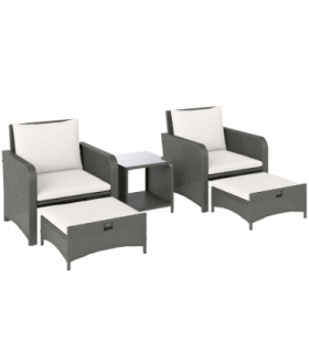 Outsunny Wicker Patio Conversation Set with 2 Armchairs and 6 Cushions Cream