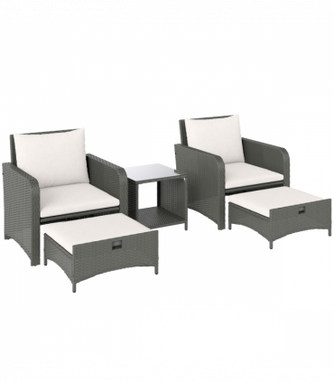 Outsunny Wicker Patio Conversation Set with 2 Armchairs and 6 Cushions Cream
