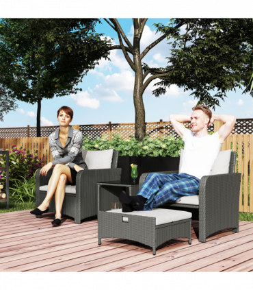 Outsunny Wicker Patio Conversation Set with 2 Armchairs and 6 Cushions Cream