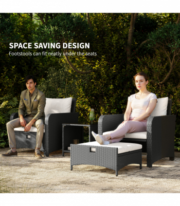 Outsunny Wicker Patio Conversation Set with 2 Armchairs and 6 Cushions Cream