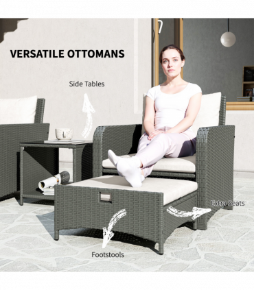 Outsunny Wicker Patio Conversation Set with 2 Armchairs and 6 Cushions Cream