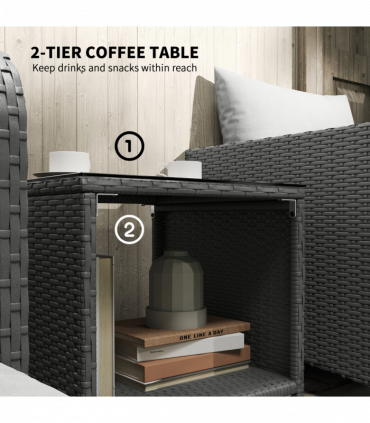 Outsunny Wicker Patio Conversation Set with 2 Armchairs and 6 Cushions Cream