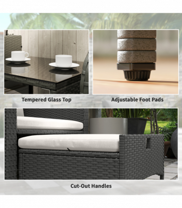 Outsunny Wicker Patio Conversation Set with 2 Armchairs and 6 Cushions Cream