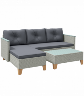 Outsunny L Shaped Garden Conversation Chaise Lounge Furniture, Charcoal Grey