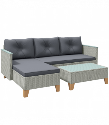 Outsunny L Shaped Garden Conversation Chaise Lounge Furniture, Charcoal Grey