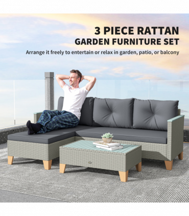 Outsunny L Shaped Garden Conversation Chaise Lounge Furniture, Charcoal Grey