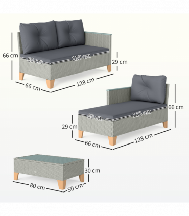 Outsunny L Shaped Garden Conversation Chaise Lounge Furniture, Charcoal Grey