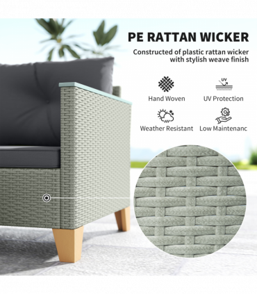 Outsunny L Shaped Garden Conversation Chaise Lounge Furniture, Charcoal Grey