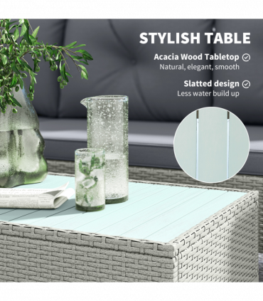 Outsunny L Shaped Garden Conversation Chaise Lounge Furniture, Charcoal Grey