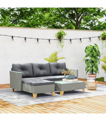 Outsunny L Shaped Garden Conversation Chaise Lounge Furniture, Charcoal Grey