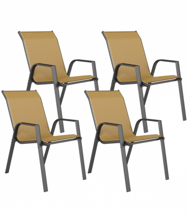 Outsunny Wicker Dining Chairs Set of 4, Stackable Outdoor Chairs, Khaki