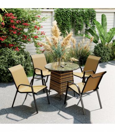 Outsunny Wicker Dining Chairs Set of 4, Stackable Outdoor Chairs, Khaki