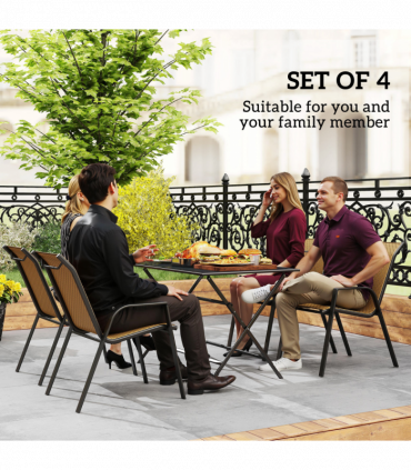 Outsunny Wicker Dining Chairs Set of 4, Stackable Outdoor Chairs, Khaki