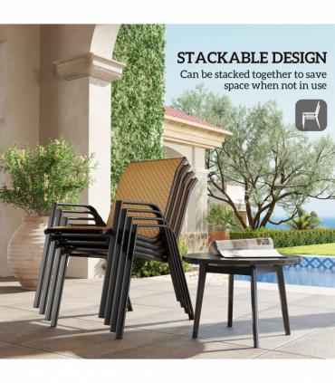 Outsunny Wicker Dining Chairs Set of 4, Stackable Outdoor Chairs, Khaki