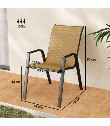 Outsunny Wicker Dining Chairs Set of 4, Stackable Outdoor Chairs, Khaki