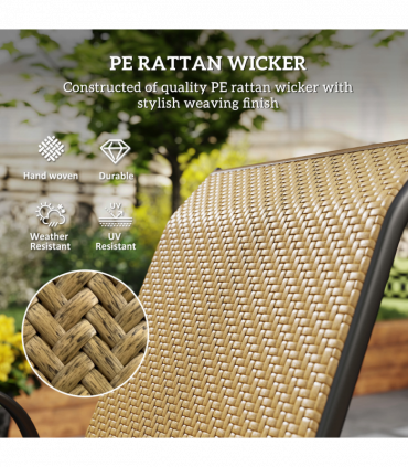 Outsunny Wicker Dining Chairs Set of 4, Stackable Outdoor Chairs, Khaki