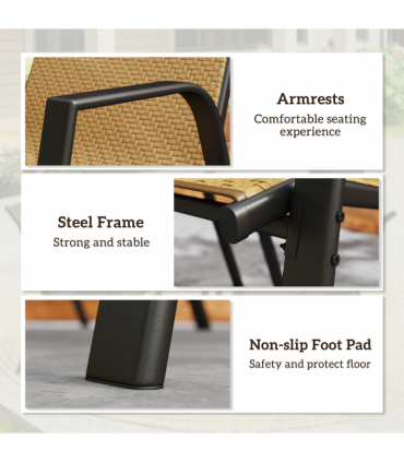 Outsunny Wicker Dining Chairs Set of 4, Stackable Outdoor Chairs, Khaki