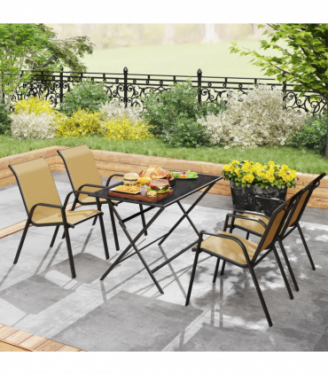 Outsunny Wicker Dining Chairs Set of 4, Stackable Outdoor Chairs, Khaki