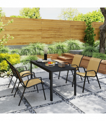 Outsunny Wicker Dining Chairs Set of 4, Stackable Outdoor Chairs, Khaki