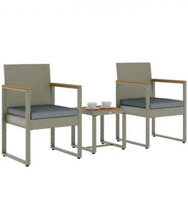 Outsunny 3-Piece Rattan Bistro Set with Acacia Wood Table, Grey