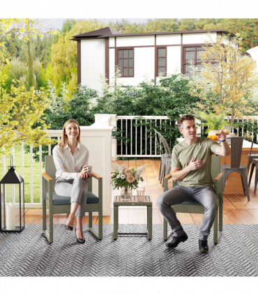 Outsunny 3-Piece Rattan Bistro Set with Acacia Wood Table, Grey