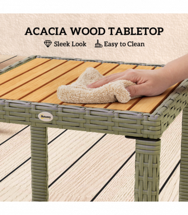Outsunny 3-Piece Rattan Bistro Set with Acacia Wood Table, Grey