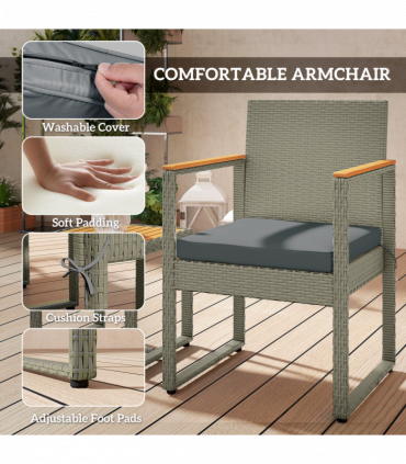 Outsunny 3-Piece Rattan Bistro Set with Acacia Wood Table, Grey