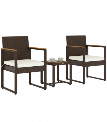 Outsunny 3-Piece Rattan Bistro Set with Acacia Wood Table, White