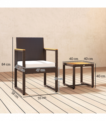 Outsunny 3-Piece Rattan Bistro Set with Acacia Wood Table, White