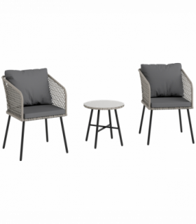 Outsunny 3 Piece Rattan Bistro Set with Cushions, Grey