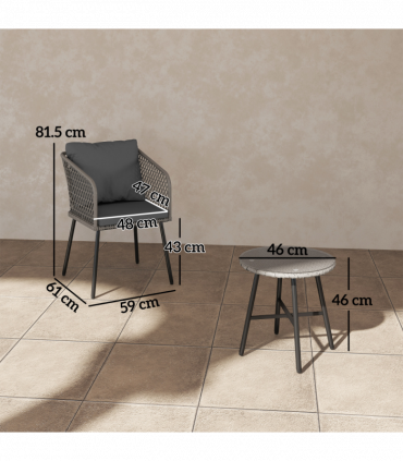 Outsunny 3 Piece Rattan Bistro Set with Cushions, Grey