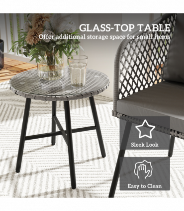 Outsunny 3 Piece Rattan Bistro Set with Cushions, Grey