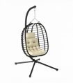 Outsunny Rattan Hanging Egg Chair w/ Stand, Cushion, Headrest, Cream White