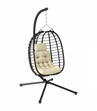 Outsunny Rattan Hanging Egg Chair w/ Stand, Cushion, Headrest, Cream White